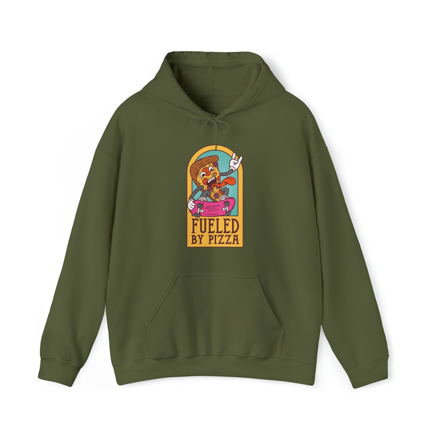 "Sudadera con capucha DirkyThreadz alimentada por pizza - Diseño gráfico divertido para amantes de la pizza"
