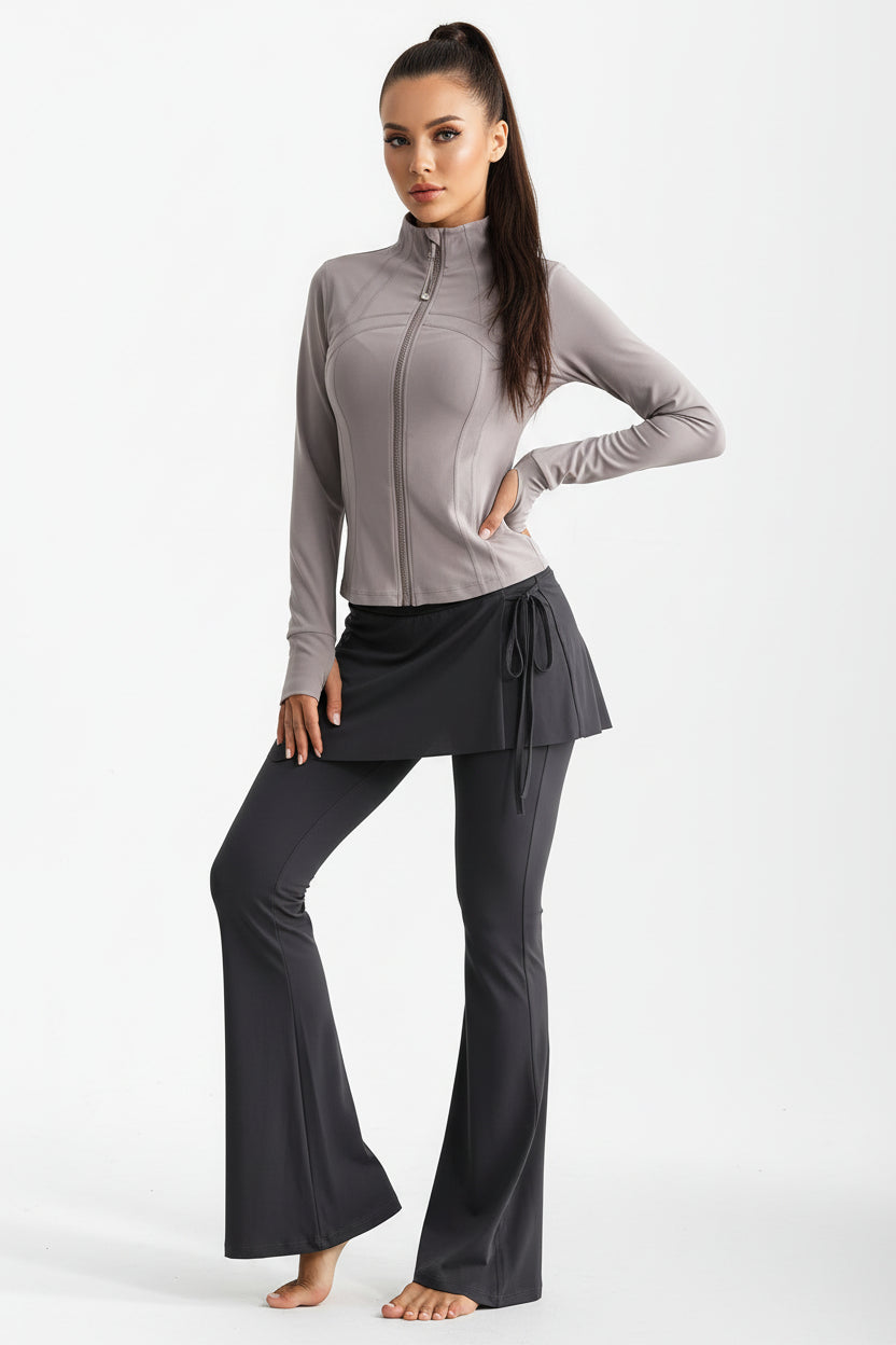Women’s Long Sleeve Running Set – Zip-Up Slim Fit Gym Outfit