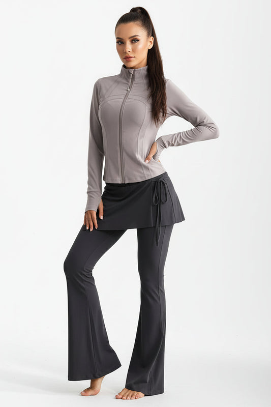 Women’s Long Sleeve Running Set – Zip-Up Slim Fit Gym Outfit