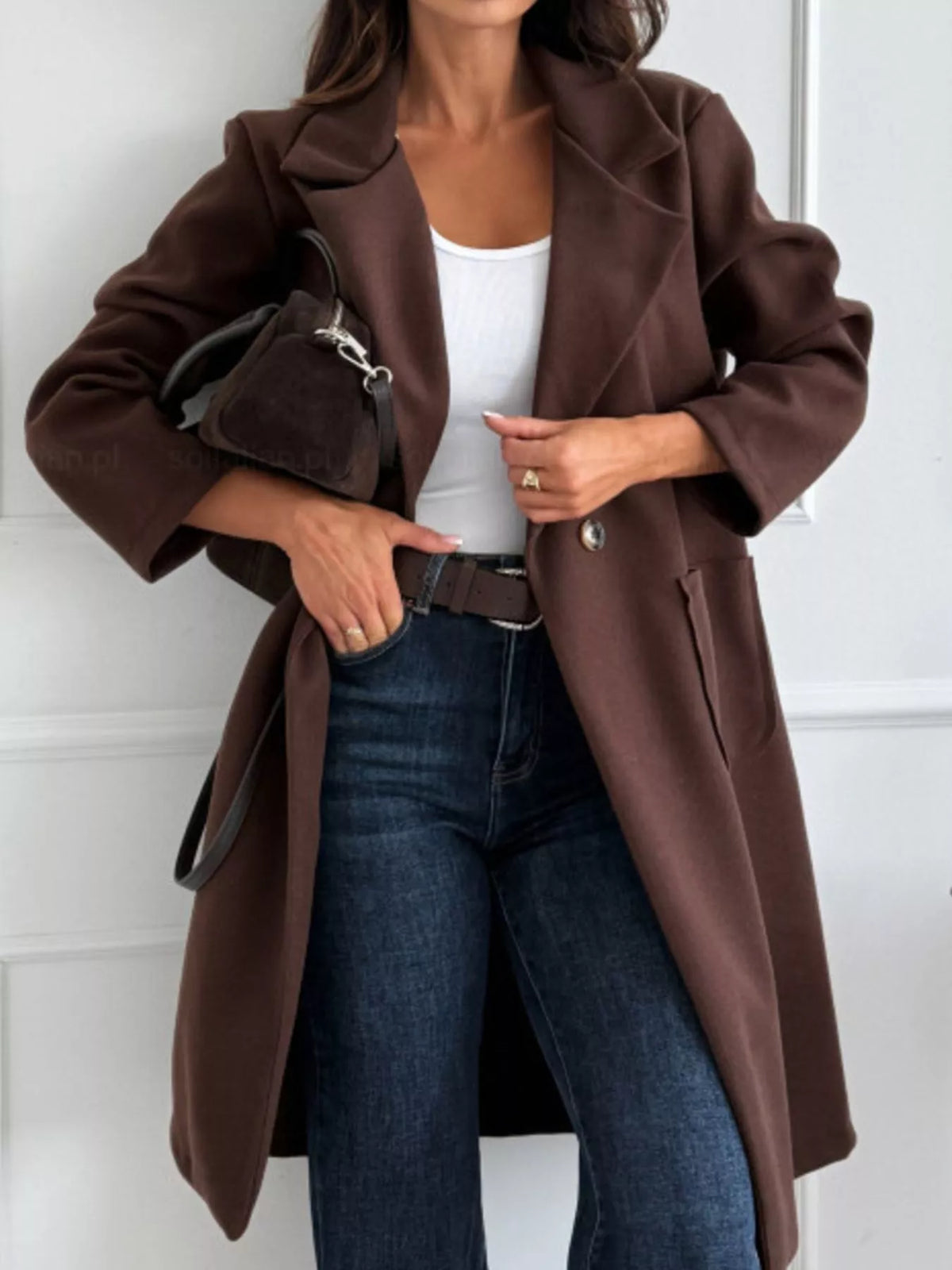Long-Sleeve Single-Breasted Trench Coat
