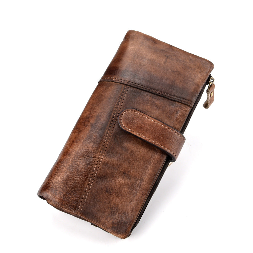 Men's Vintage Rubbed Leather Fashion Stitching Long Wallet