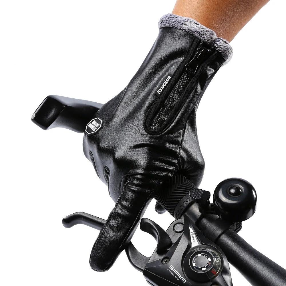 Windproof And Waterproof Zipper Faux Leather Gloves