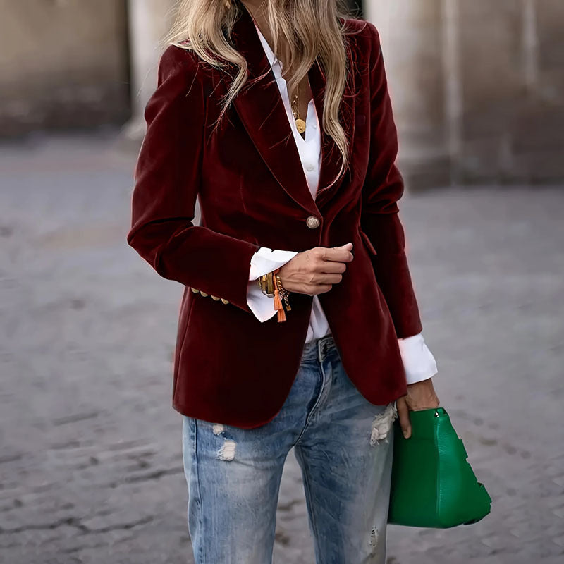 Elegant Figure-flattering Velvet Blazer With A Refined Touch