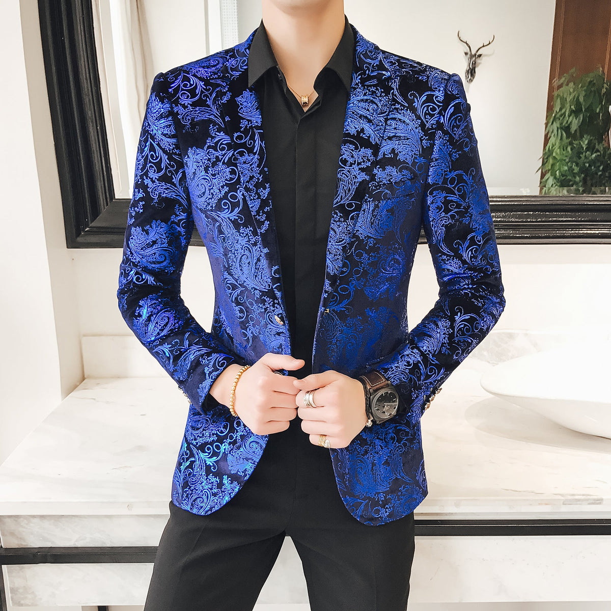 Colorblock Plus Size Suit Men's Silky Blazer Youth Jacket