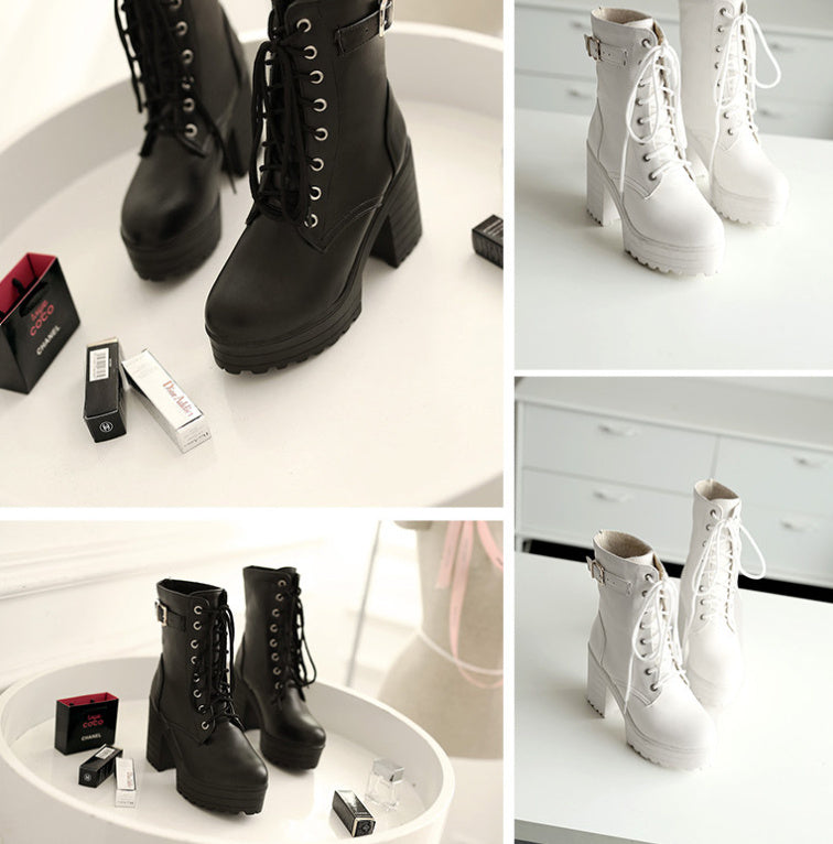 Women’s Chunky Heel PU Martin Boots
