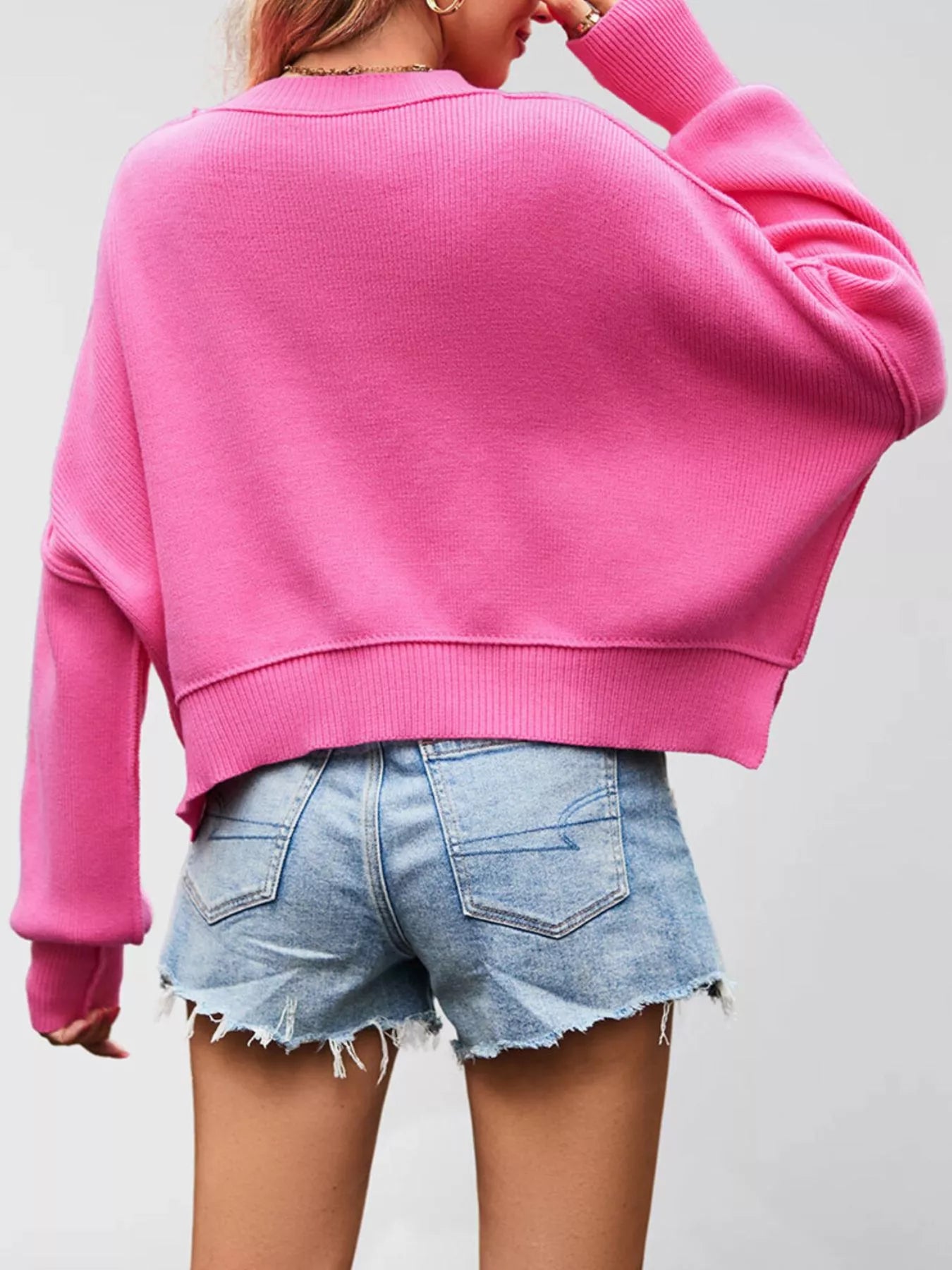 Crew Neck Dropped Shoulder Sweater