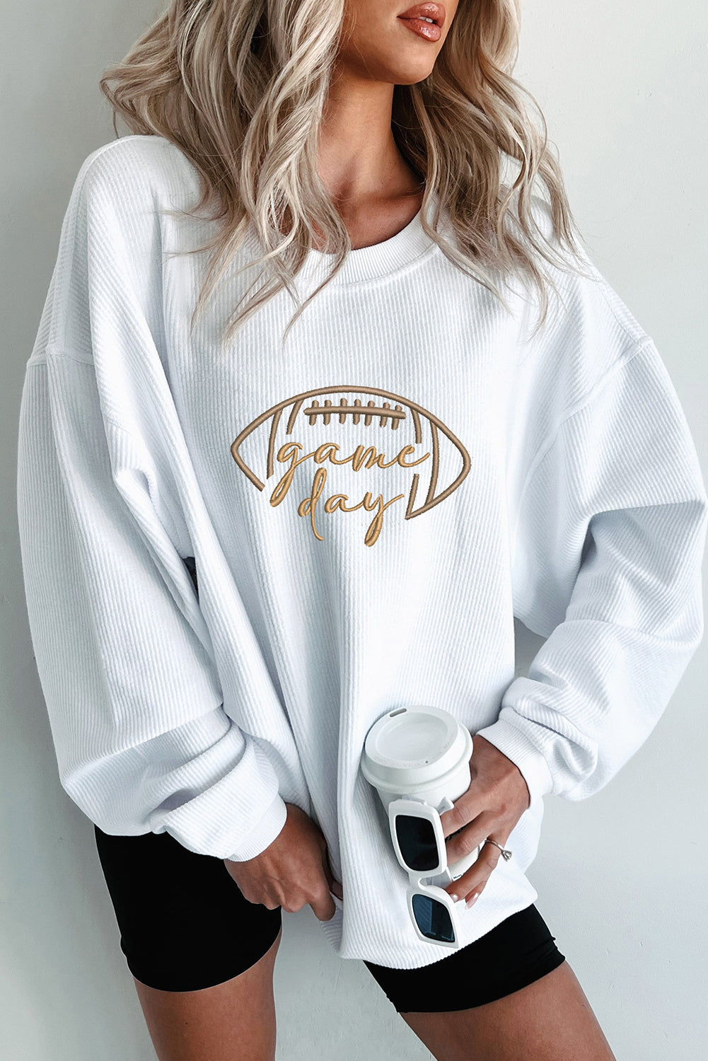 Sudadera gruesa bordada de fútbol negro para el día del partido