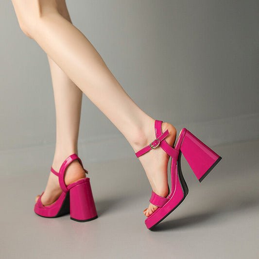 Women's Round Toe Chunky Heel Sandals – Buckle Strap Block Heel