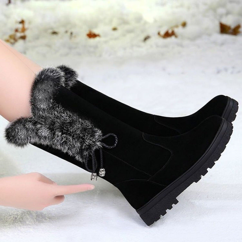 Womens Mid-Calf Warm Cotton Shoes With Thick Non-Slip Soles