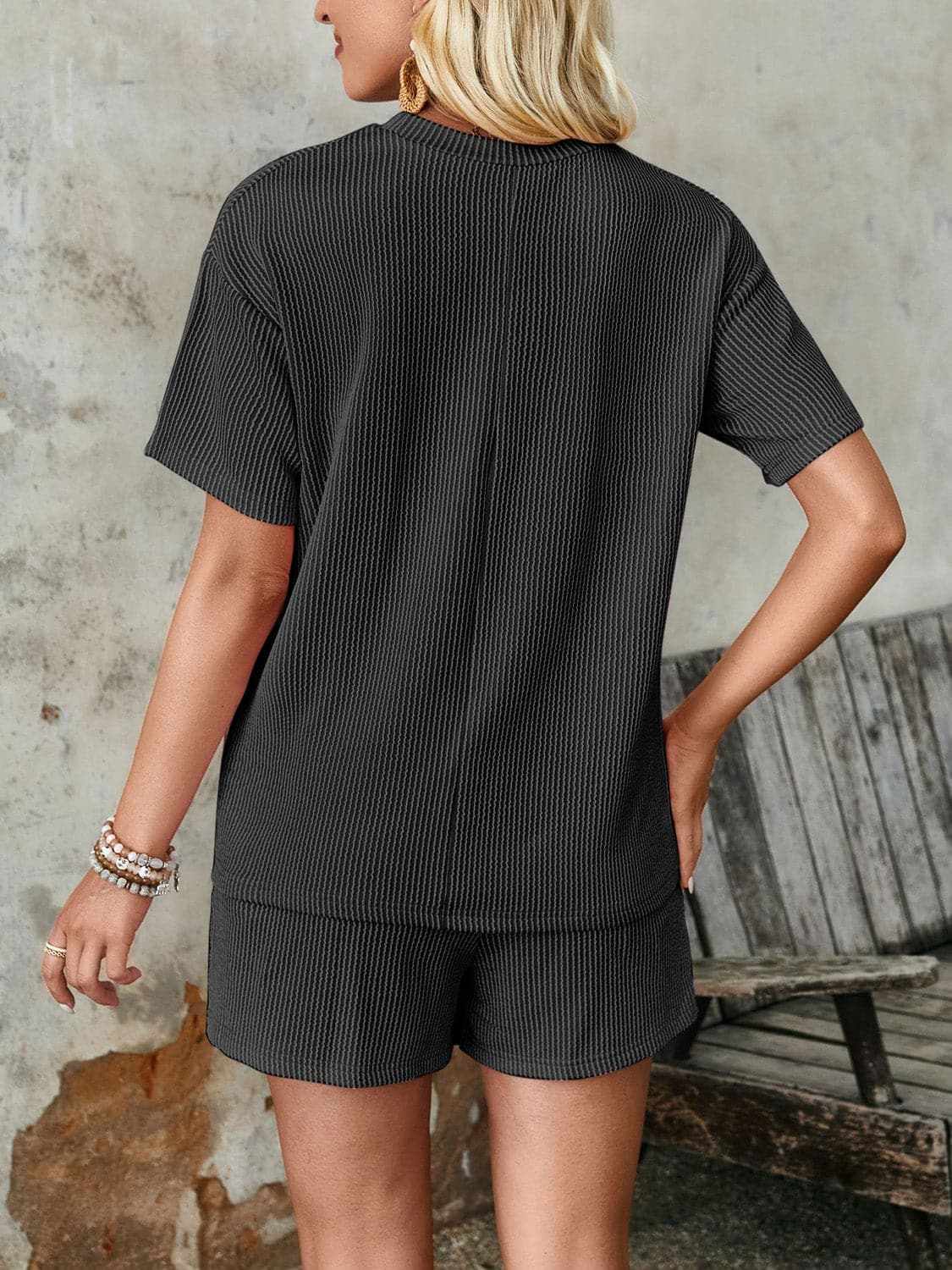 Two-Piece Sets Trendsi Textured Loungewear Set Women's Casual Shorts & Top - Soft & Comfy