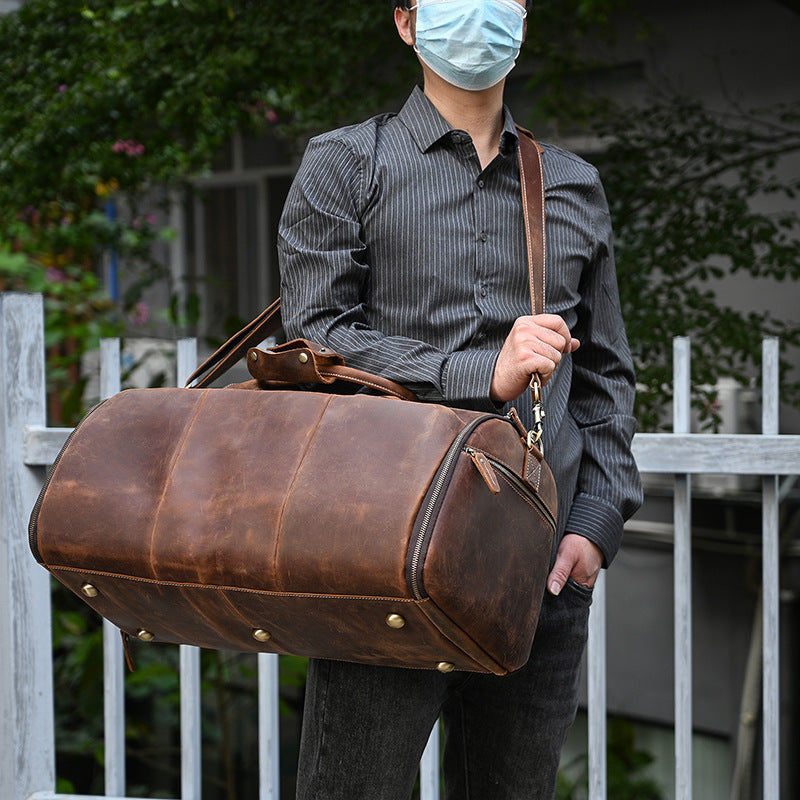 Vintage Multifunctional Leather Travel Duffle Bag Travel Bag