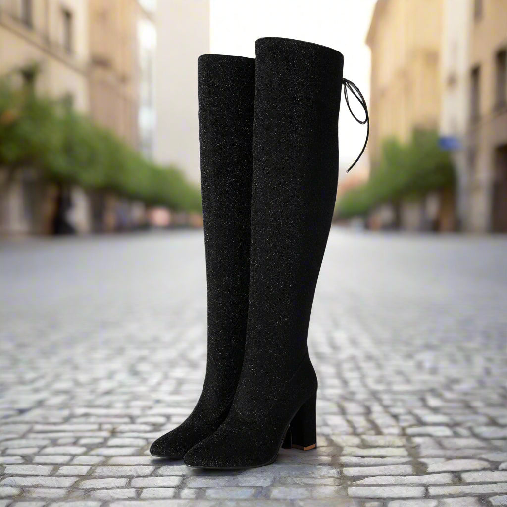 Botas Largas de Tacón Grueso por Encima de la Rodilla de Talla Grande para Mujer – Plataforma para Discoteca