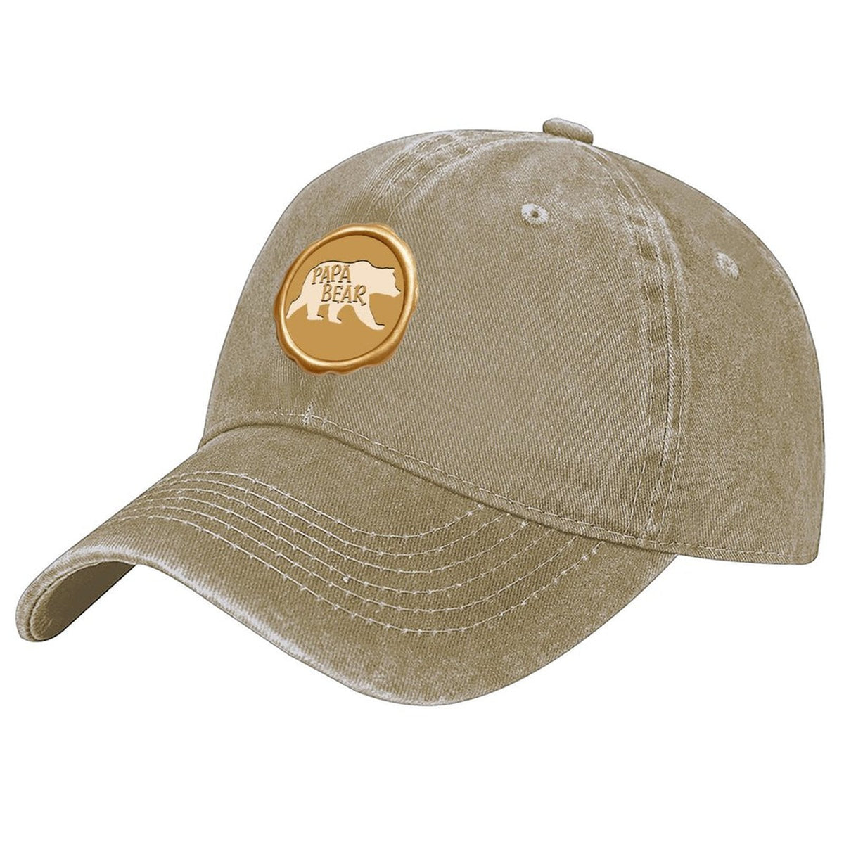 Papa Bear Gold Seal Cotton Vintage Washed Denim Baseball Cap