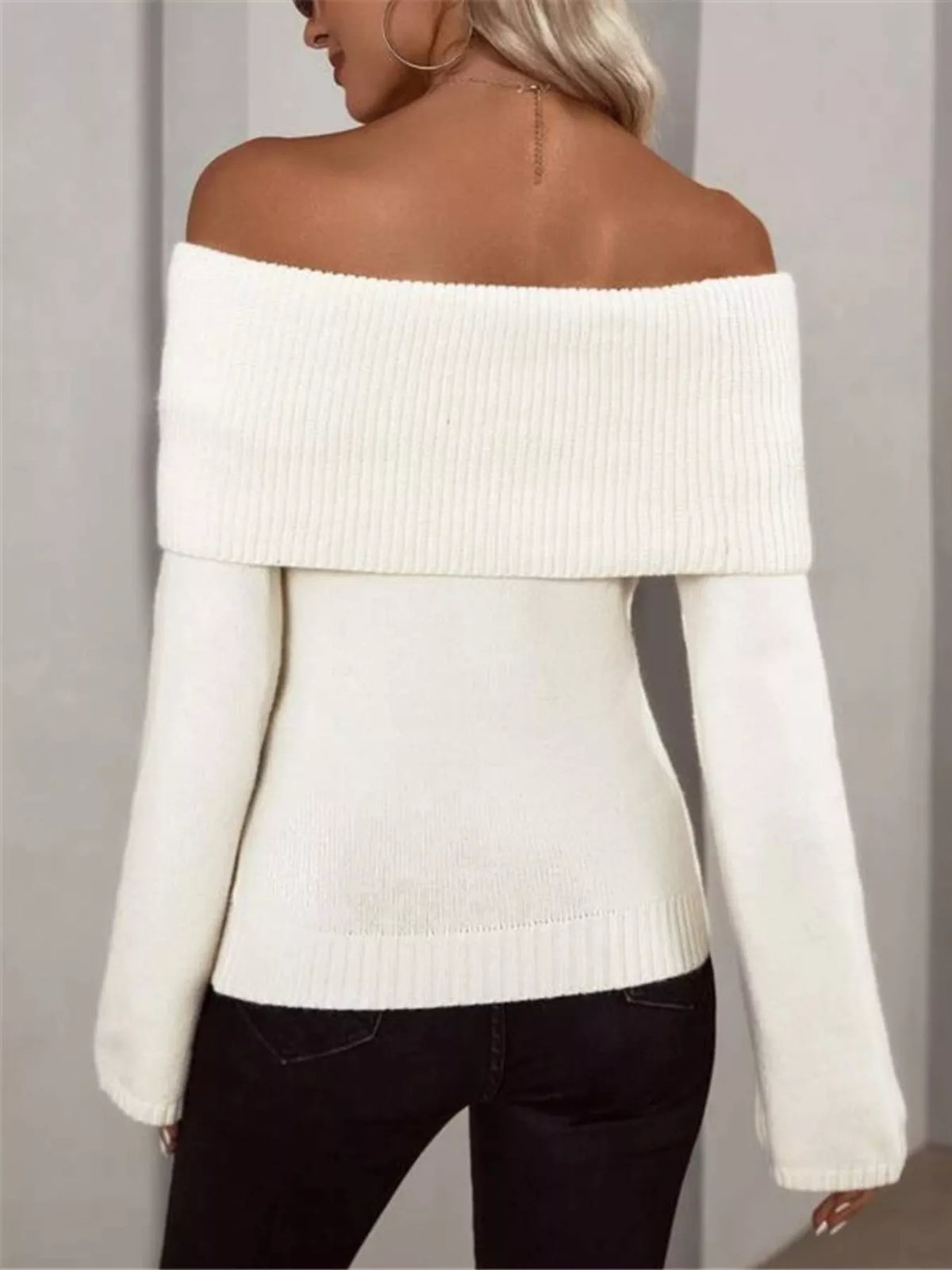Off-Shoulder Ribbed Knit Sweater