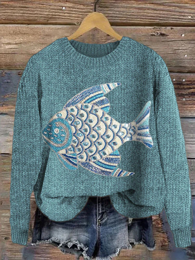 Women's Casual Loose Button-down Round-neck Sweater