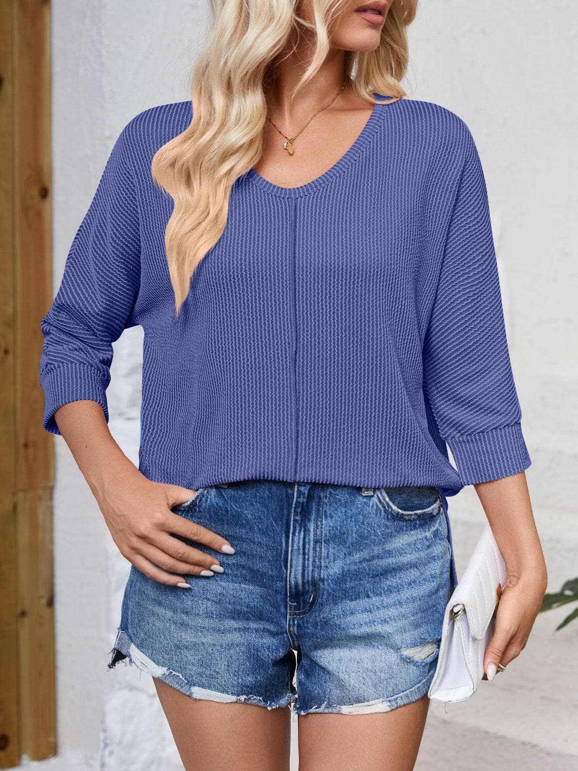 T-Shirts Trendsi just arrived - Textured 3/4 sleeve blouse