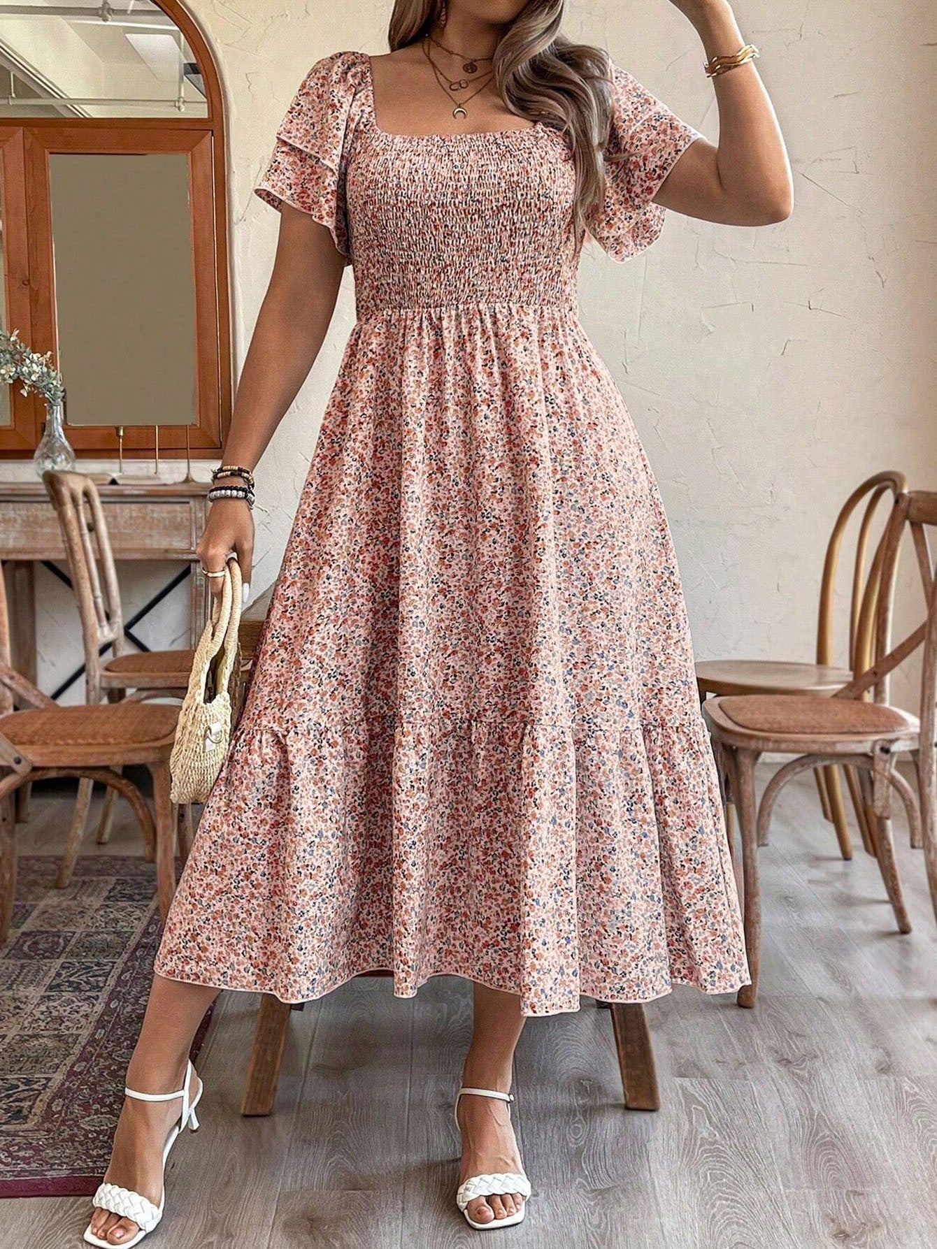 Vestido midi sin espalda talla grande – Elegante vestido de fiesta de verano plisado