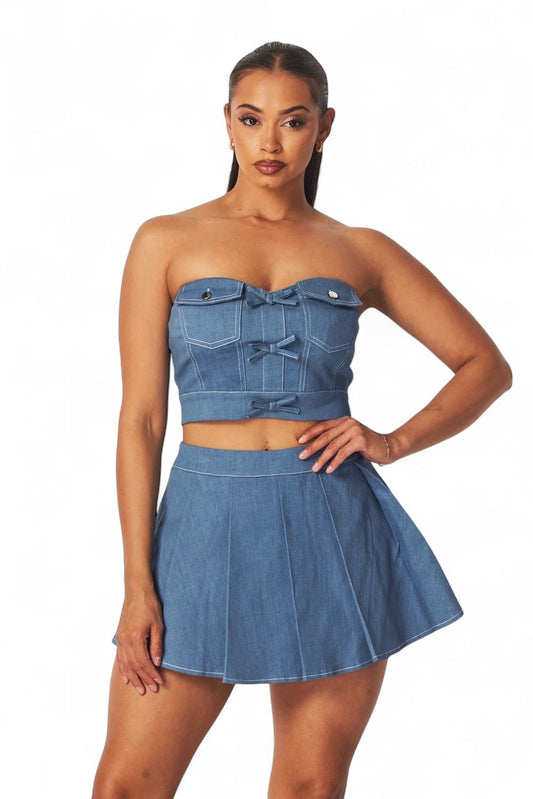 Conjunto de top vaquero y minifalda pantalón Giorgia