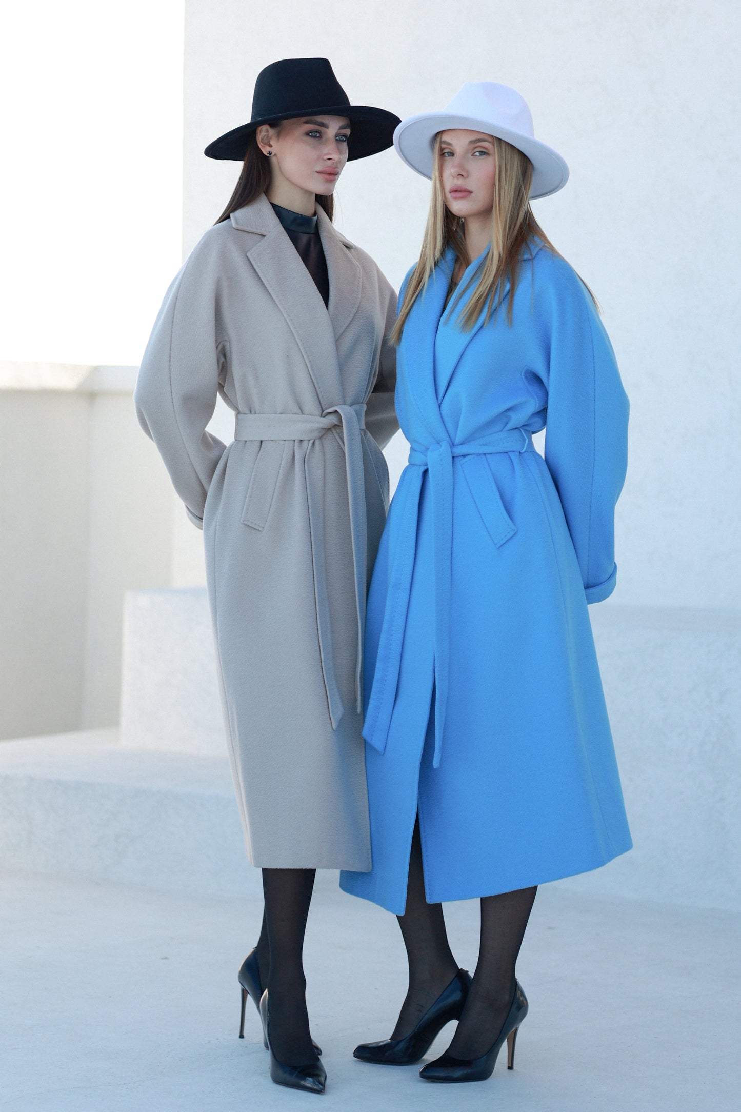Abrigo Clásico de Mezcla de Lana y Cachemira Cepillada en Azul Celeste