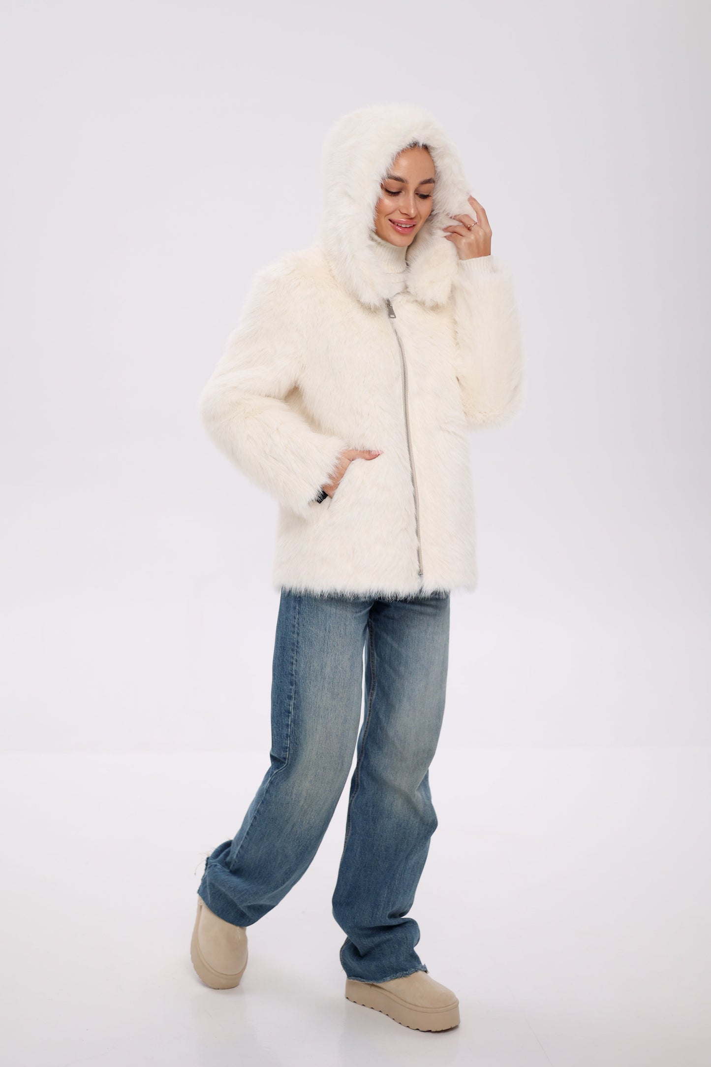 ⇆ Chaqueta Reversible con Capucha de Mezcla de Lana