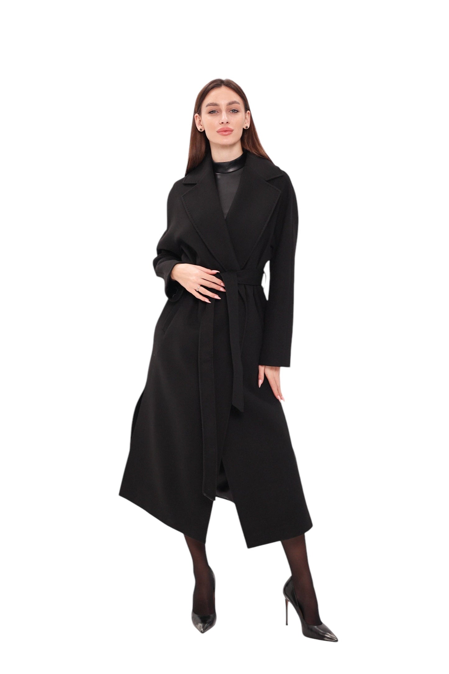 Abrigo envolvente de lana y cachemira Cambridge Comfort en negro