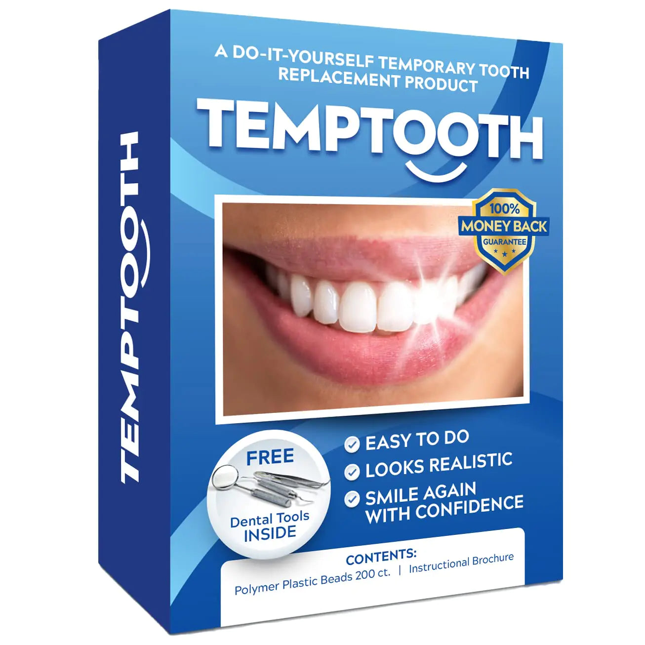 Temptooth #1 Seller Trusted Patented Temporary Tooth Replacement Product 3.8" L