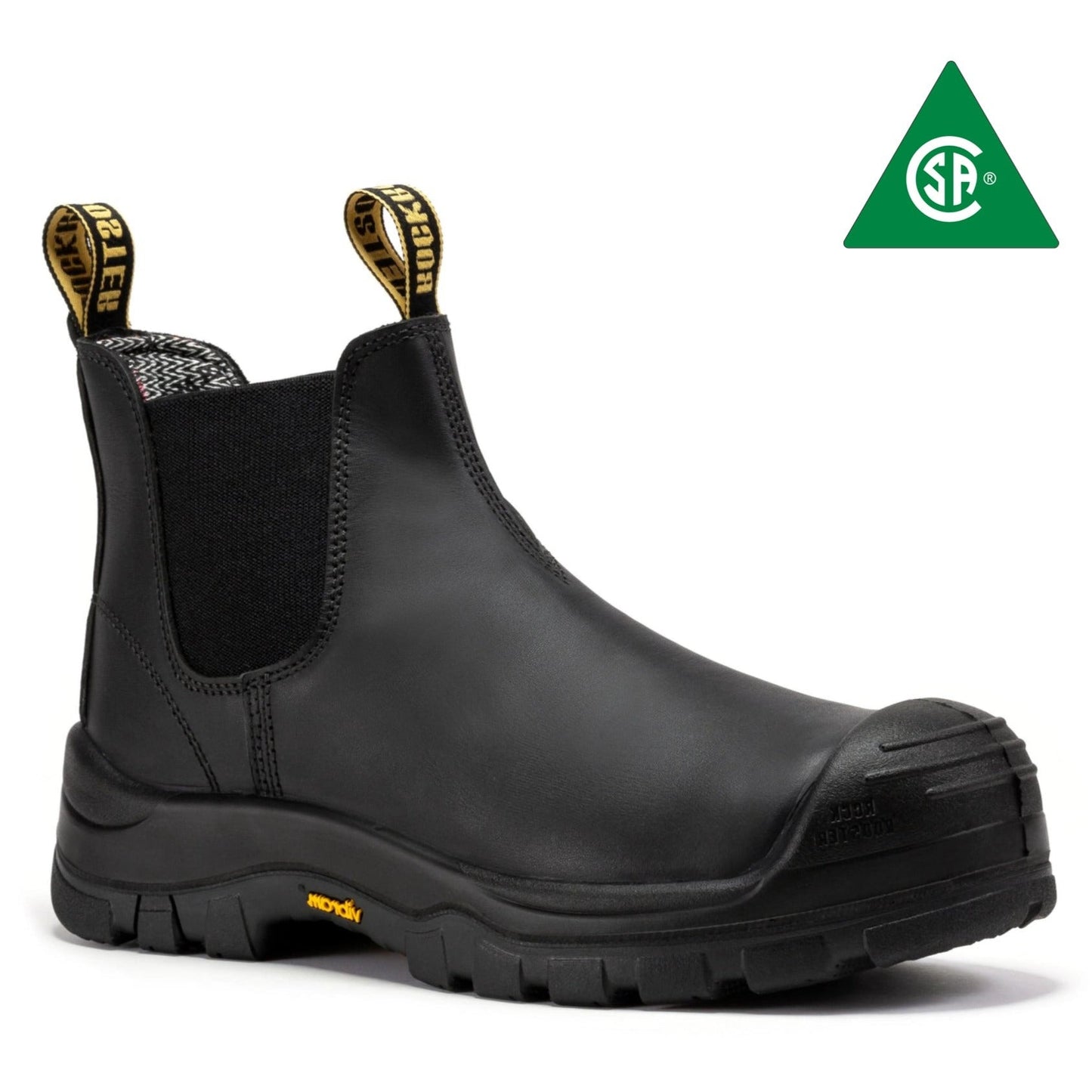 ROCKROOSTER Beaufort Botas de Trabajo de Cuero sin Cordones con Puntera Compuesta para Hombre, Negras, de 6 Pulgadas VAK630