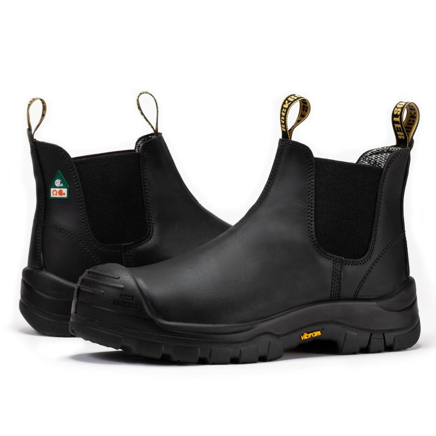 ROCKROOSTER Beaufort Botas de Trabajo de Cuero sin Cordones con Puntera Compuesta para Hombre, Negras, de 6 Pulgadas VAK630