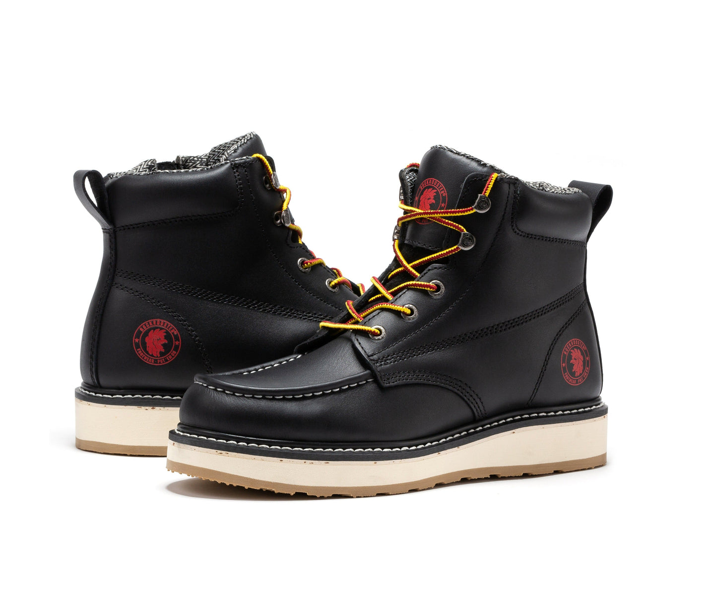 ROCKROOSTER Magnolia Botas de trabajo para hombre de 6 pulgadas, negras, con puntera blanda y cremallera lateral, SAP310