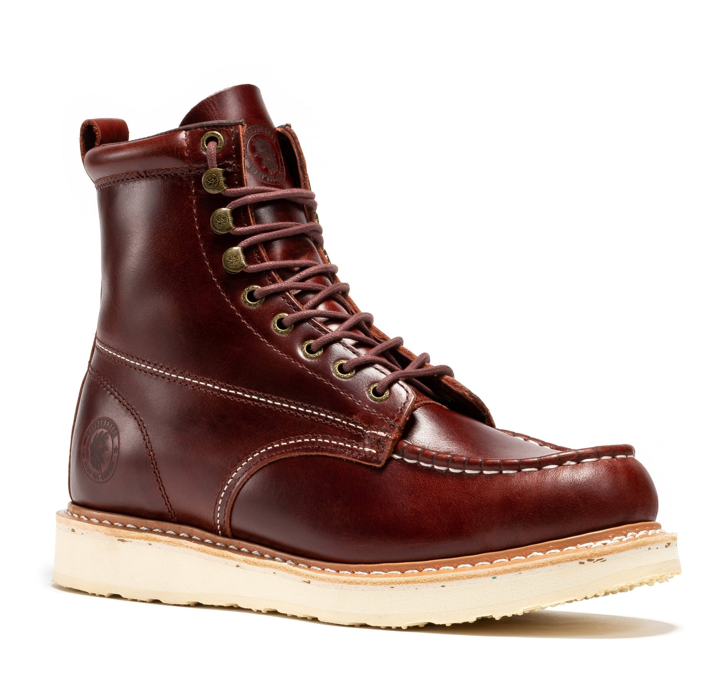 Botas de trabajo ROCKROOSTER Norwood Cherry Brown para hombre, 6 pulgadas, puntera blanda, cuña SAP600