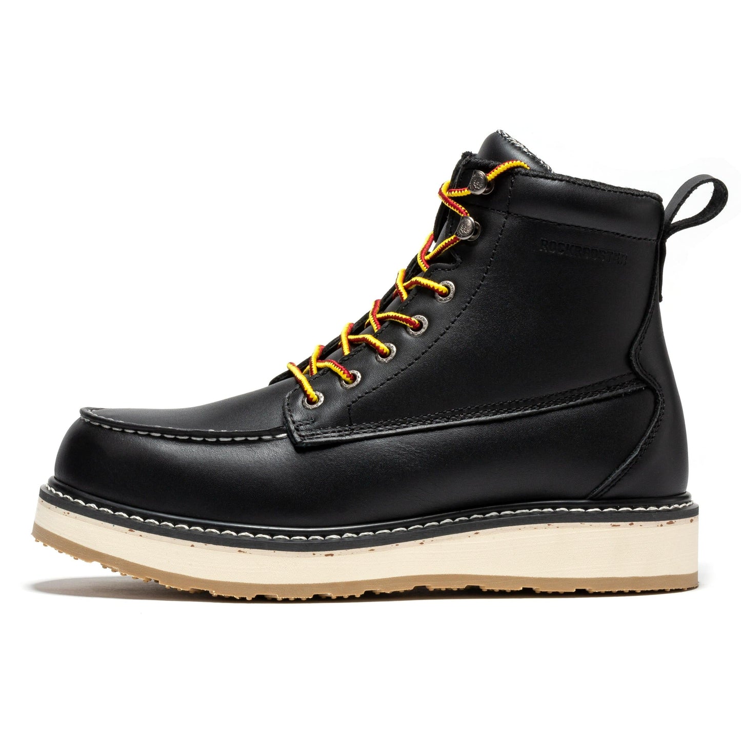 ROCKROOSTER Trinidad Botas de trabajo con puntera de acero y suela de cuña de 6 pulgadas para hombre, color negro, SAP2301