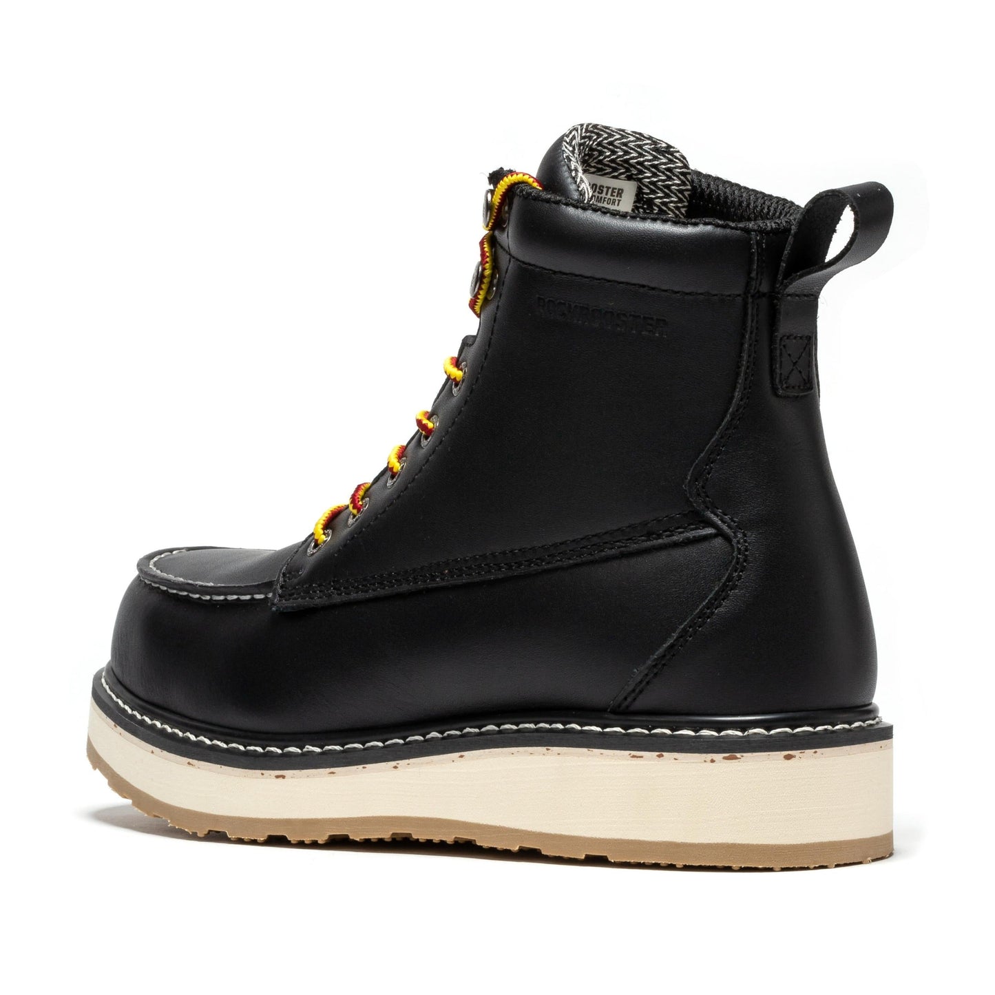 ROCKROOSTER Trinidad Botas de trabajo con puntera de acero y suela de cuña de 6 pulgadas para hombre, color negro, SAP2301