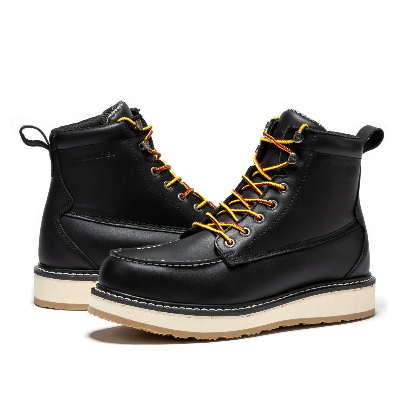 ROCKROOSTER Trinidad Botas de trabajo con puntera de acero y suela de cuña de 6 pulgadas para hombre, color negro, SAP2301
