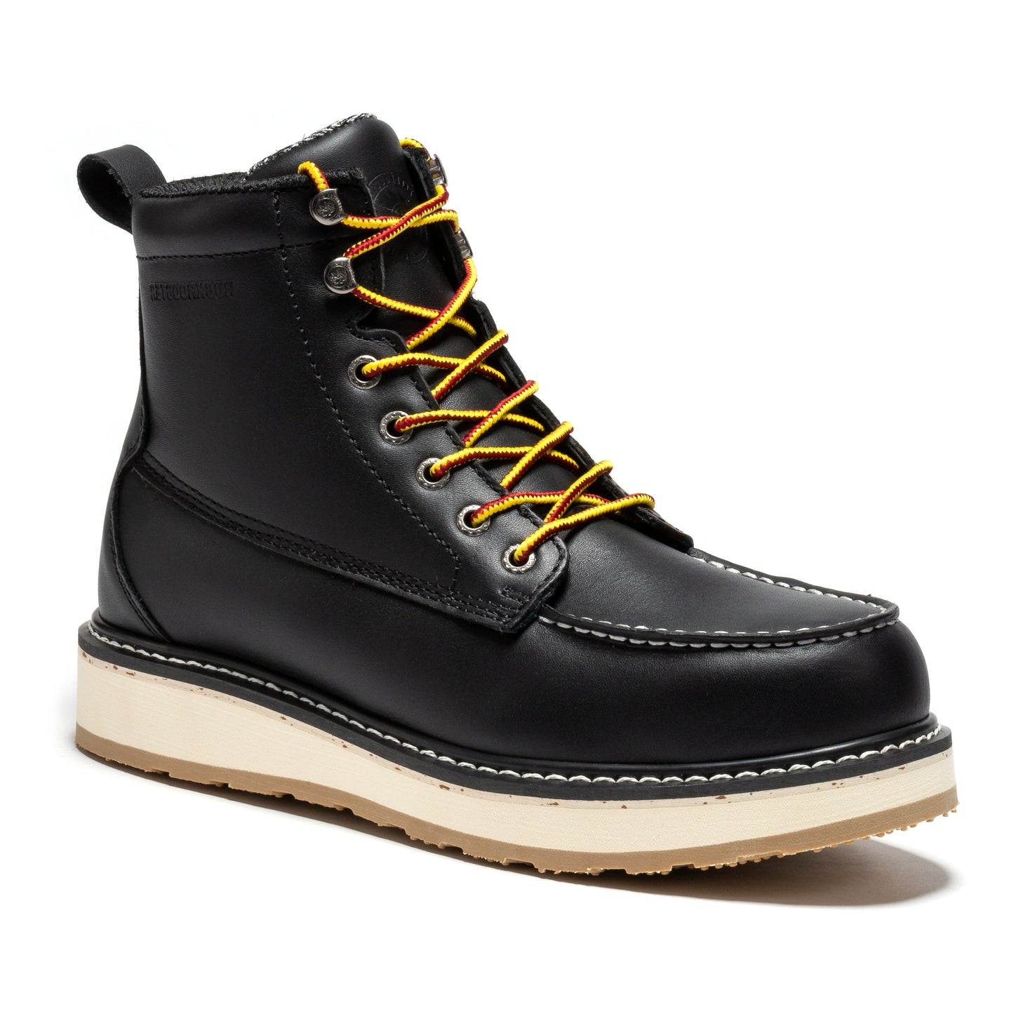 ROCKROOSTER Trinidad Botas de trabajo con puntera de acero y suela de cuña de 6 pulgadas para hombre, color negro, SAP2301