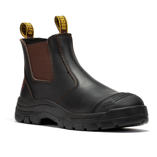 ROCKROOSTER Bakken Botas de trabajo de cuero sin cordones de 6 pulgadas Marrón Oscuro AK229