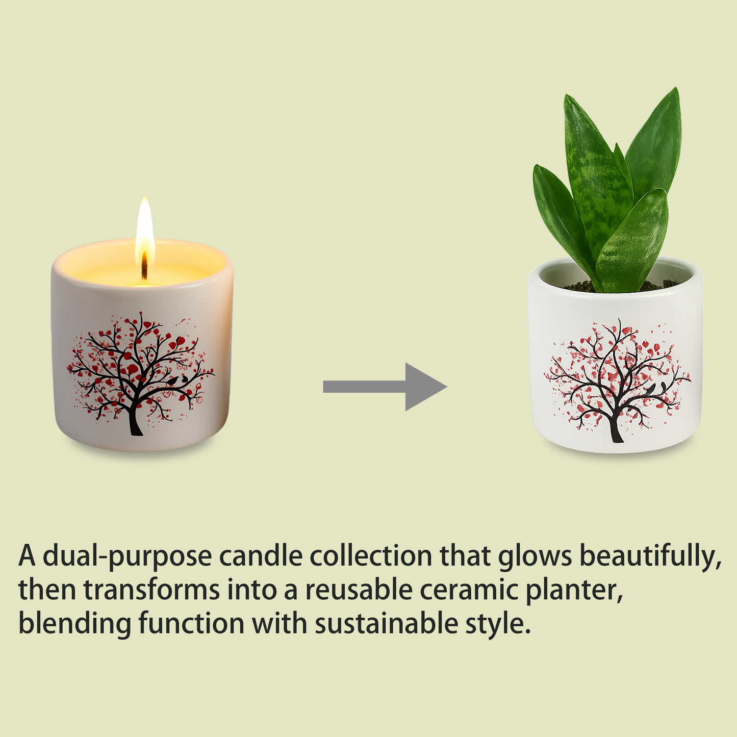 Love Tree Ceramic Candle Holder Set – 2-Piece Scented Candles
