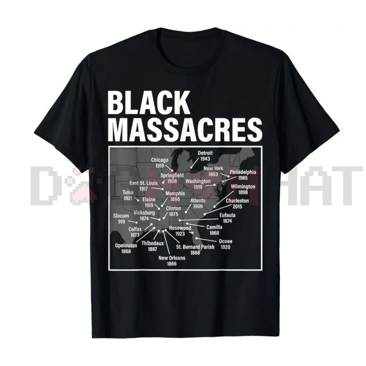 Black Massacres History Map T-Shirt