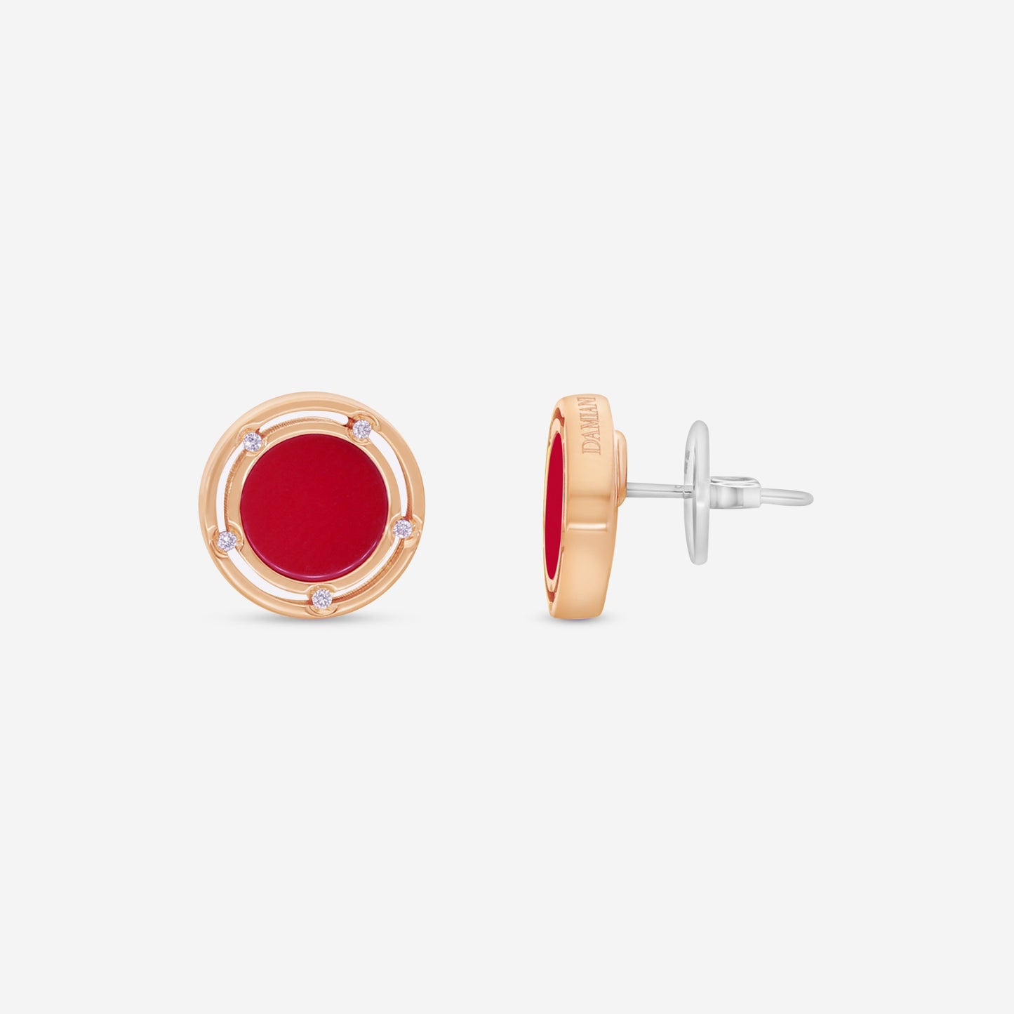Damiani D. Side 18K Rose & White Gold Diamond & Red Stone Stud Earrings 20086728