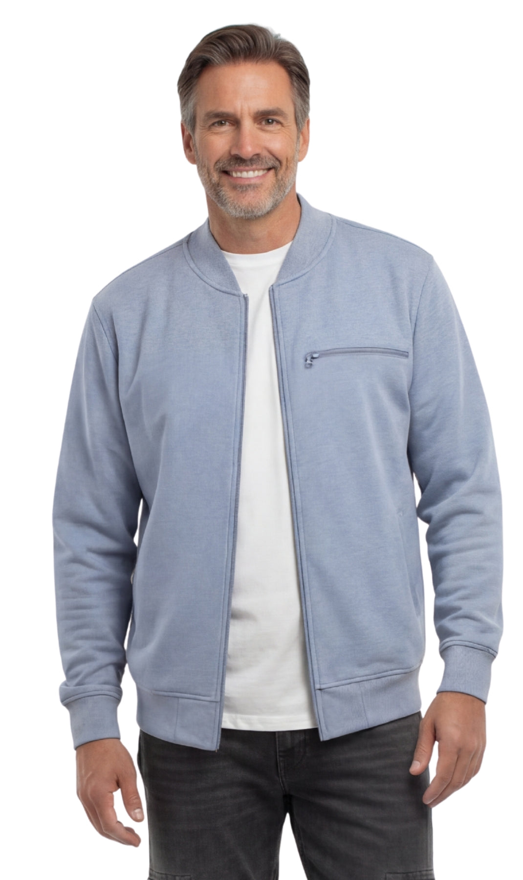 Chaqueta de béisbol de forro polar clásica con cremallera para hombre en tejido ligero de mezcla de algodón con un toque deportivo