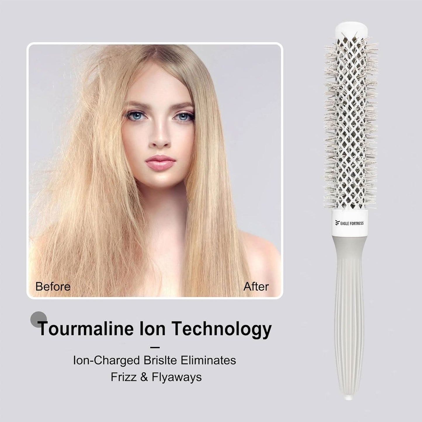 Eagle Fortress XL Ceramic + Ionic Round Hair Brush 1.26 in, Grey