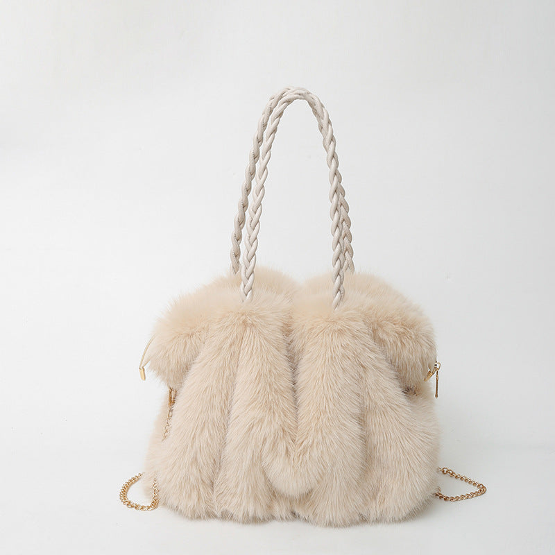 Pleated Faux Fox Fur Shoulder Bag