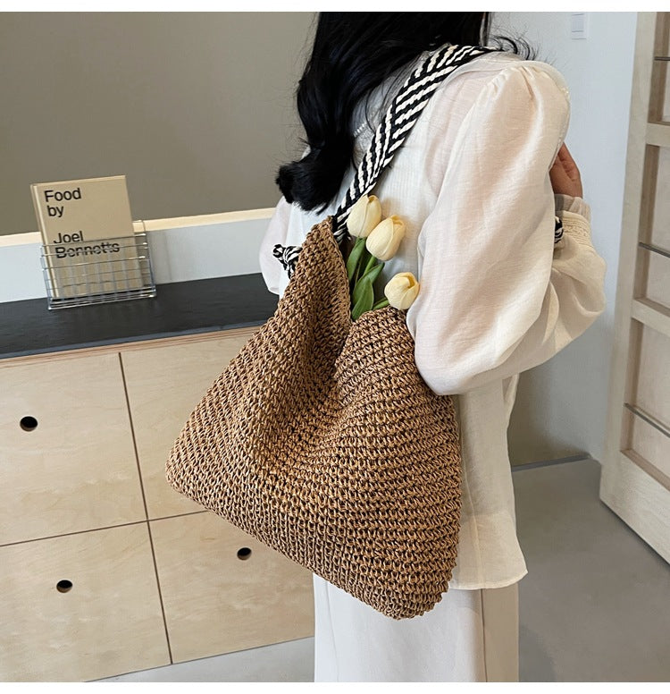 Women's Large Capacity Straw Vacation Shoulder Bag Travel Bag