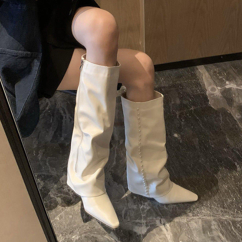 Pointed-toe Wedge High-top Thigh-high Boots
