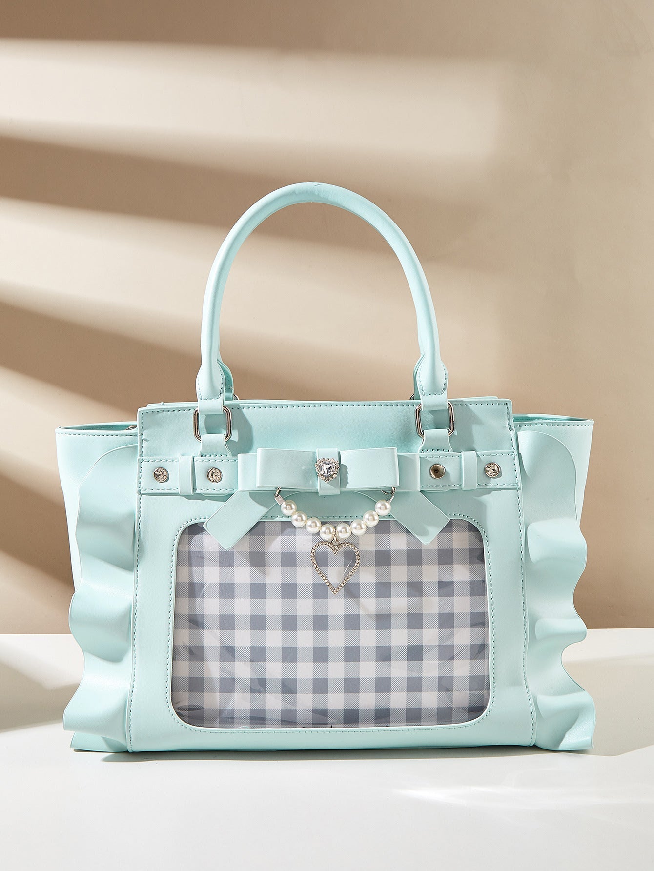 Bolso de mano de encaje con perlas para mujer. Vea la tabla de tallas en "más detalles".