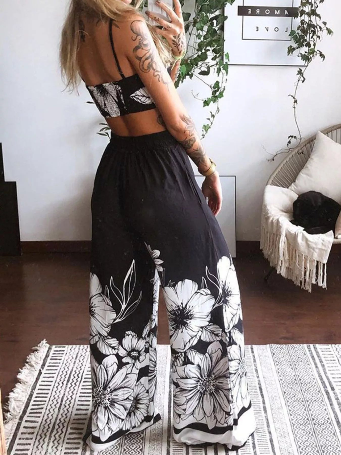 Conjunto de Top y Pantalones con Estampado Mariposa Bohemio