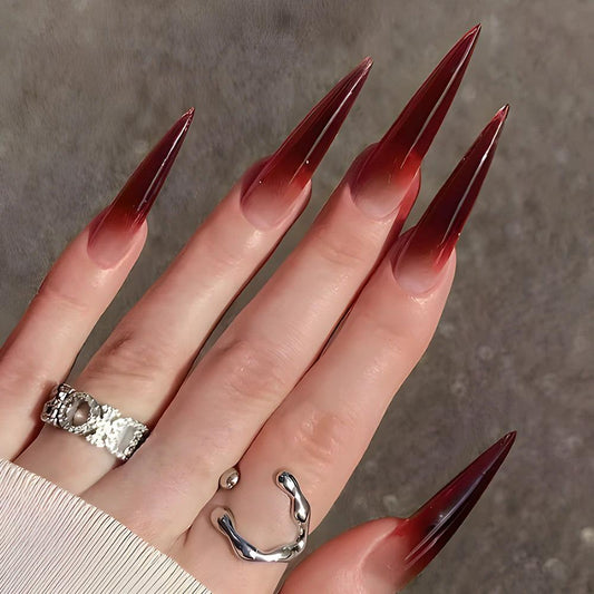 Comercio exterior de gran venta pegatina de uñas usable elegante forma de gota blanca degradado de vino tinto parche de uñas falsas