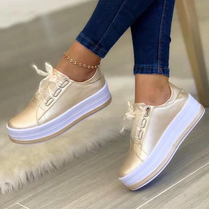 Zapatos de mujer con plataforma, cordones, punta redonda, estilo casual europeo y americano, talla grande. Ver tabla de tallas en "más detalles".