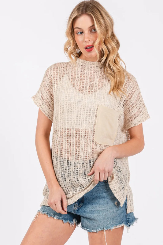 Ces Femme - Cubrepiés de ganchillo transparente con cuello simulado