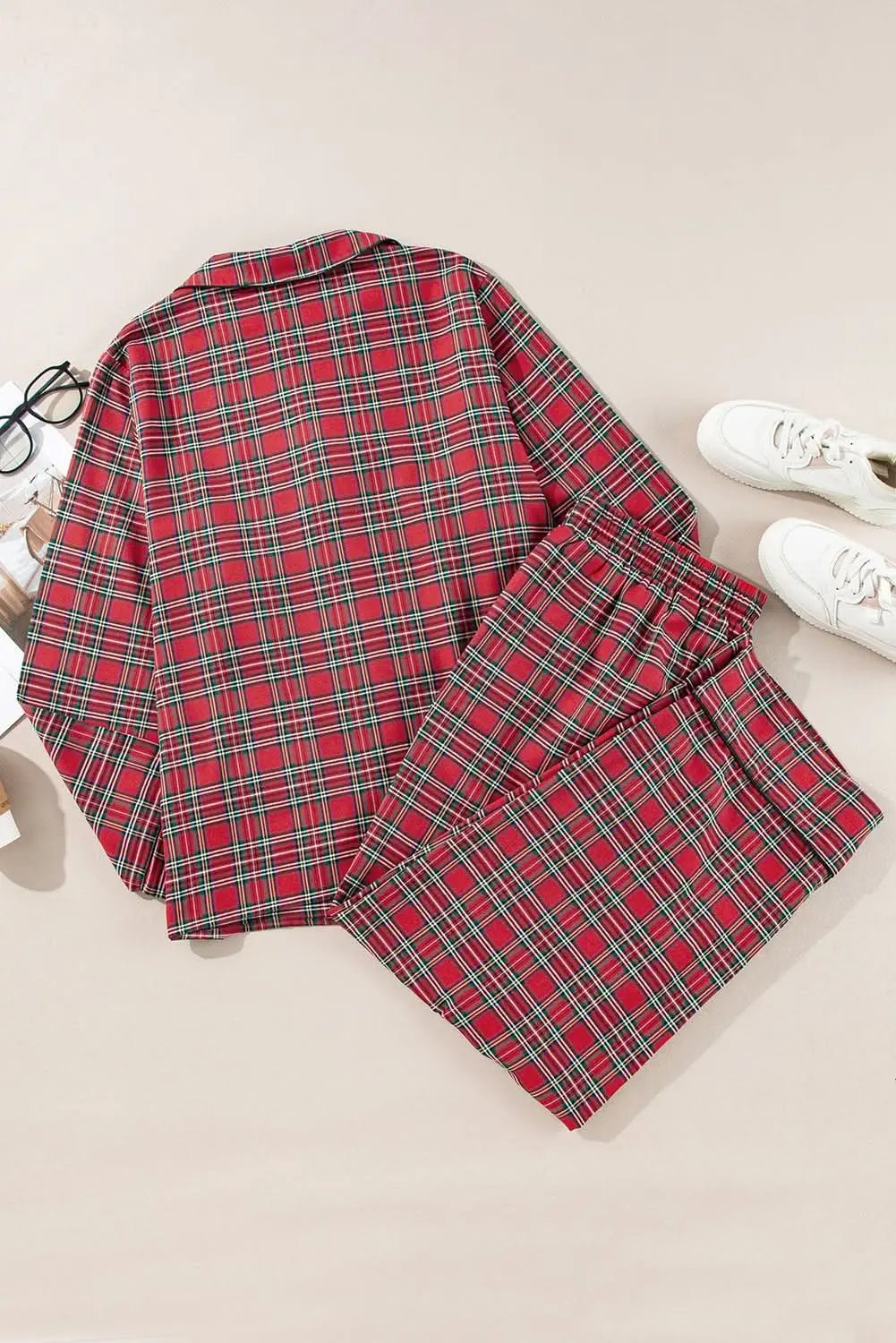 Pants Love Salve Red Plaid Lounge Set Women's Plus Size Pajama Set Comfy & Stylish