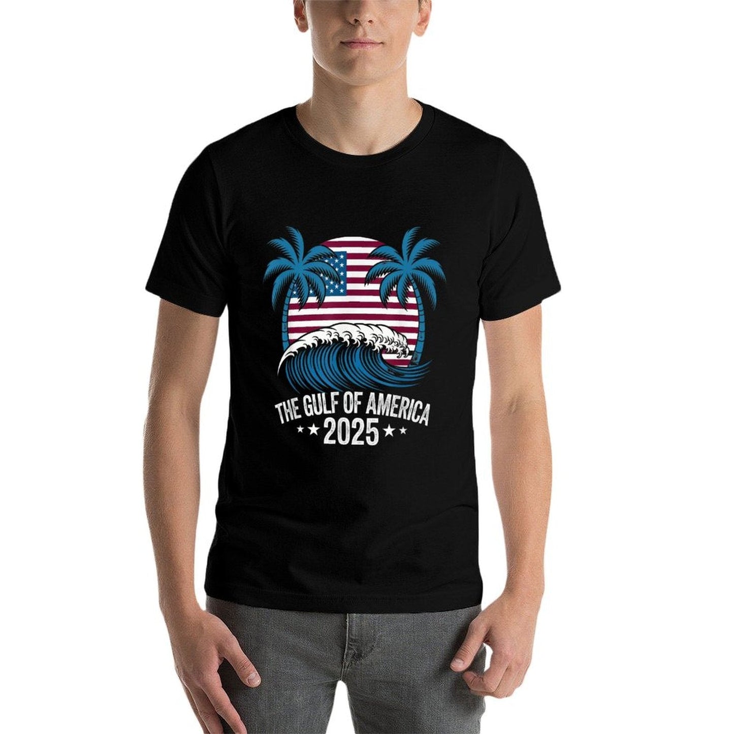 Retro Gulf Mexico Gulf Of USA America Est 2025 American Flag Eco-friendly Material T-Shirt